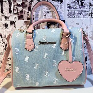 Juicy Couture Gothic Denim Light Blue & Pink Bestseller Fame Satchel Purse NWT